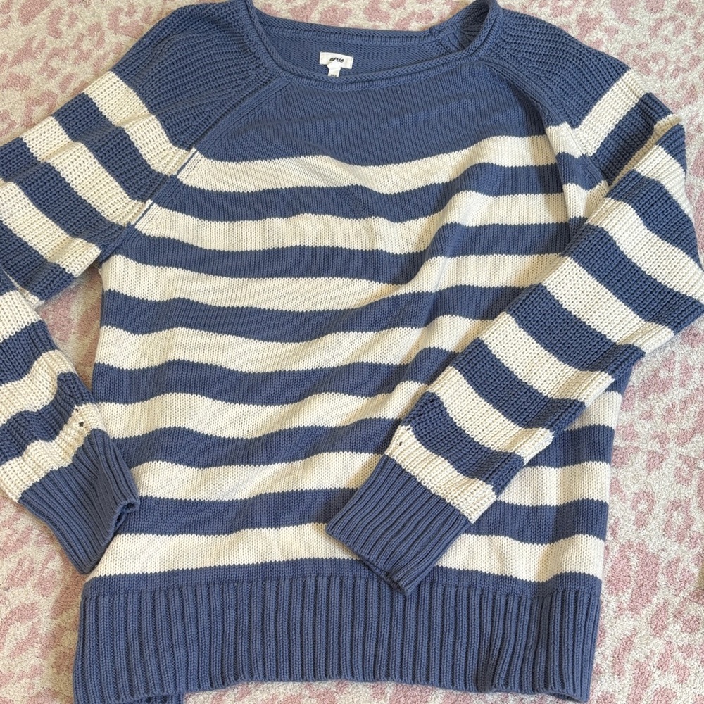 Aerie Striped Navy and Cream Crewneck Sweater